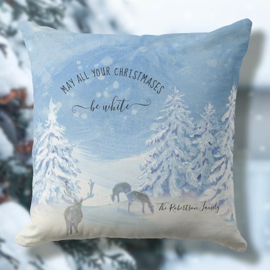 ブルーウィンタースノークリスマスはホワイトファミリー名 クッション