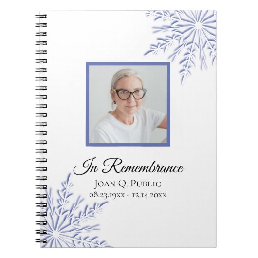 ブルーウィンタースノーフレークお祝いオブライフ葬儀 ノートブック (正面)