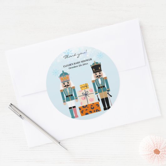 ブルーウィンタースノーフレークくるみ割り赤ちゃんシャワー ラウンドシール (封筒)