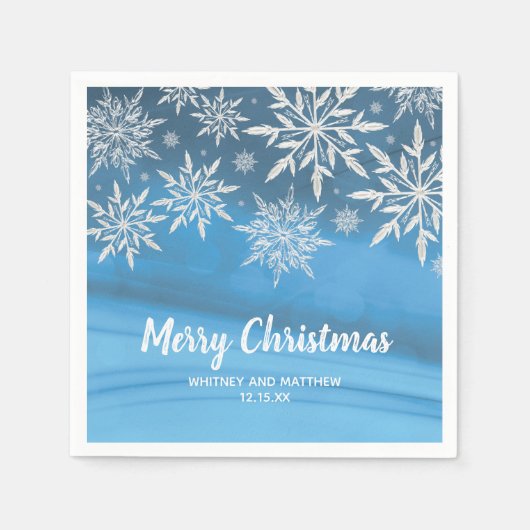 ブルーウィンタースノーフレーククリスマスウェディングパーティー スタンダードカクテルナプキン (正面)