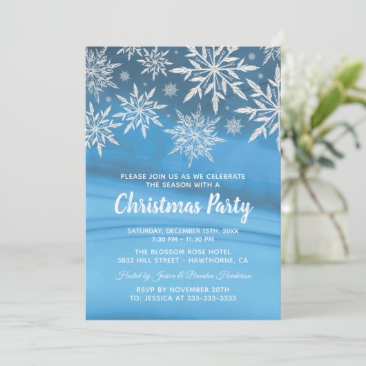 ブルーウィンタースノーフレーククリスマスホリデーパーティー 招待状 (スタンド正面)
