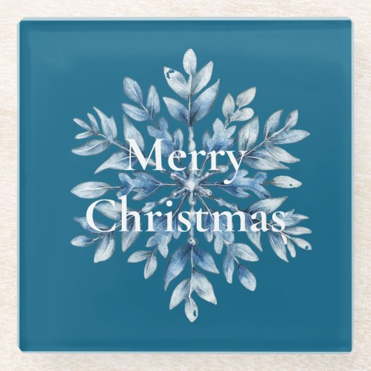ブルーウィンタースノーフレーククリスマス ガラスコースター (正面)