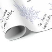 ブルーウィンタースノーフレークスオンホワイトホリデー ラッピングペーパー (ロールコーナー)