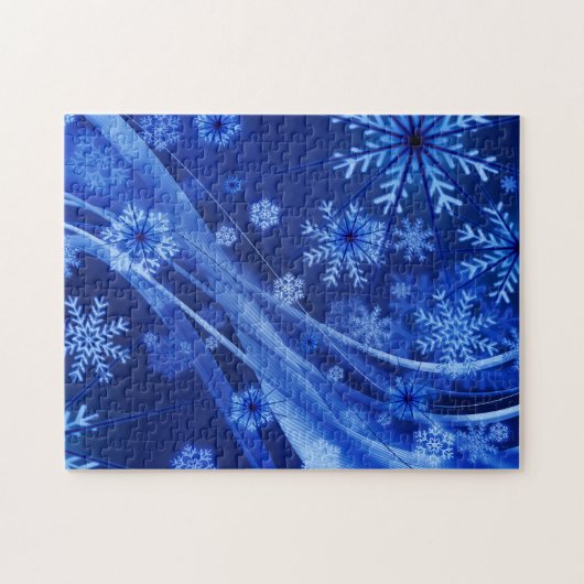 ブルーウィンタースノーフレークスクリスマス ジグソーパズル (横)