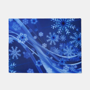 ブルーウィンタースノーフレークスクリスマス ドアマット