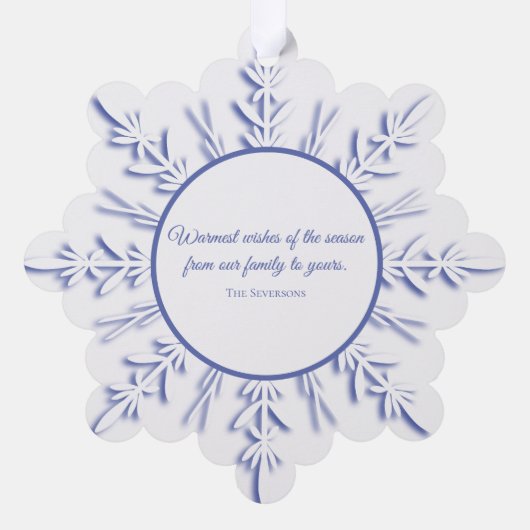 ブルーウィンタースノーフレークハッピーホリデーズデイテッド オーナメントカード (裏面)