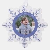 ブルーウィンタースノーフレークハッピーホリデーズデイテッド オーナメントカード (正面)