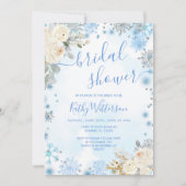 ブルーウィンタースノーフレークフローラブライダルシャワー 招待状 (正面)