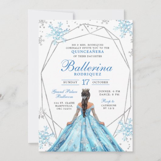 ブルーウィンタースノーフレークプリンセスキンセアニェラ 招待状 (正面)