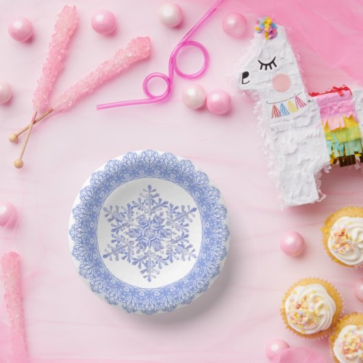 ブルーウィンタースノーフレークレースエッジ ペーパーボウル (パーティー)