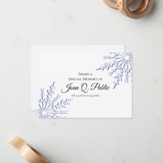 ブルーウィンタースノーフレーク共有アメモリ葬儀 ノートカード (正面/裏面インサイチュ)