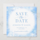 ブルーウィンタースノーフレーク日付の招待を保存 招待状 (正面)