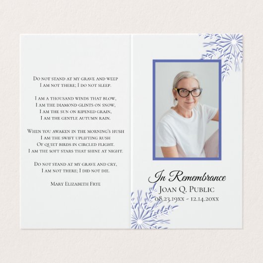 ブルーウィンタースノーフレーク葬儀メモリアル祈りの言葉 名刺 (外部フラット)