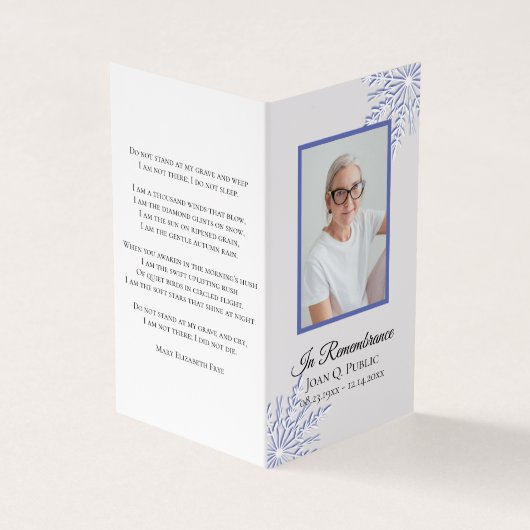 ブルーウィンタースノーフレーク葬儀メモリアル祈りの言葉 名刺 (外部)