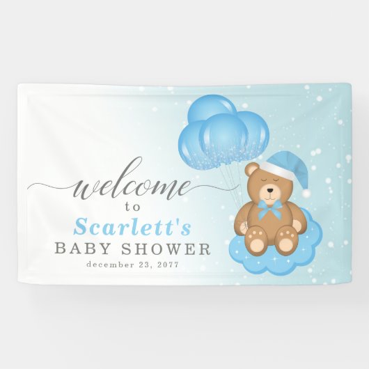 ブルーウィンタースリーピービーベビーシャワー歓迎サイン 横断幕 (横)