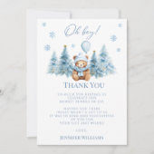 ブルーウィンターテディベアパインツリーズ男の赤ちゃんシャワー サンキューカード (正面)