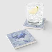 ブルーウィンタードラゴンファンタジー自然アート ストーンコースター (横)