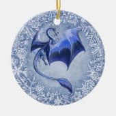 ブルーウィンタードラゴンファンタジー自然アート セラミックオーナメント (正面)