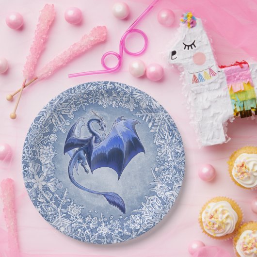 ブルーウィンタードラゴンファンタジー自然アート ペーパープレート (パーティー)