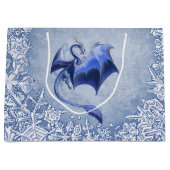 ブルーウィンタードラゴンファンタジー自然アート ラージペーパーバッグ (正面)