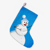ブルーウィンターハッピー雪だるま スモールクリスマスストッキング (正面 (吊り時))