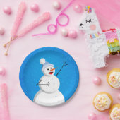 ブルーウィンターハッピー雪だるま ペーパープレート (パーティー)