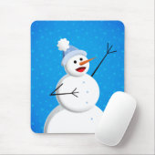 ブルーウィンターハッピー雪だるま マウスパッド (マウス)