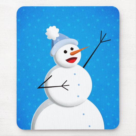 ブルーウィンターハッピー雪だるま マウスパッド (正面)