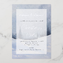ブルーウィンターフォレストオーバーレイクリスマス実在パーティー 箔招待状