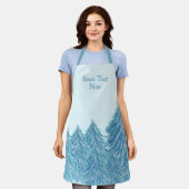 ブルーウィンターフォレストツリーウォーターカラークリスマス エプロン (着用した状態)