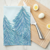 ブルーウィンターフォレストツリーウォーターカラークリスマス キッチンタオル (四つ折り)