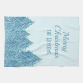 ブルーウィンターフォレストツリーウォーターカラークリスマス キッチンタオル (横)