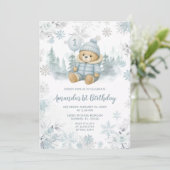ブルーウィンターフォレストベアバルーン1歳の誕生日 招待状 (スタンド正面)