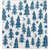 ブルーウィンターフォレスト月の星 シャワーカーテン (正面)