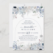 ブルーウィンターフラワーウォーターカラーアーチブライダルシャワー 招待状 (正面)