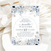 ブルーウィンターフラワーウォーターカラーアーチブライダルシャワー 招待状