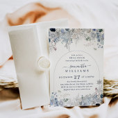 ブルーウィンターフラワーウォーターカラーアーチブライダルシャワー 招待状