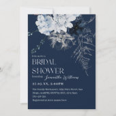 ブルーウィンターフラワーウォーターカラーブライダルシャワー 招待状 (正面)