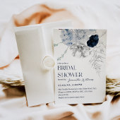 ブルーウィンターフラワーウォーターカラーブライダルシャワー 招待状