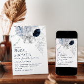 ブルーウィンターフラワーウォーターカラーブライダルシャワー 招待状