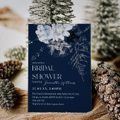 ブルーウィンターフラワーウォーターカラーブライダルシャワー 招待状