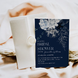 ブルーウィンターフラワーウォーターカラーブライダルシャワー 招待状