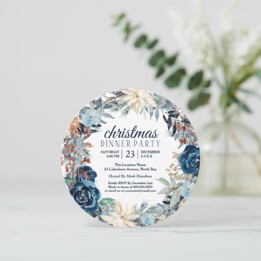 ブルーウィンターフロストホリデーリースパーティの招待状 招待状 (スタンド正面)