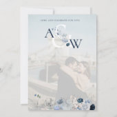 ブルーウィンターフローラエレガントな結婚式 招待状 (裏面)