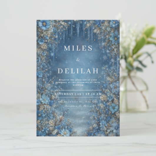 ブルーウィンターフローラ結婚式招待状 招待状 (スタンド正面)