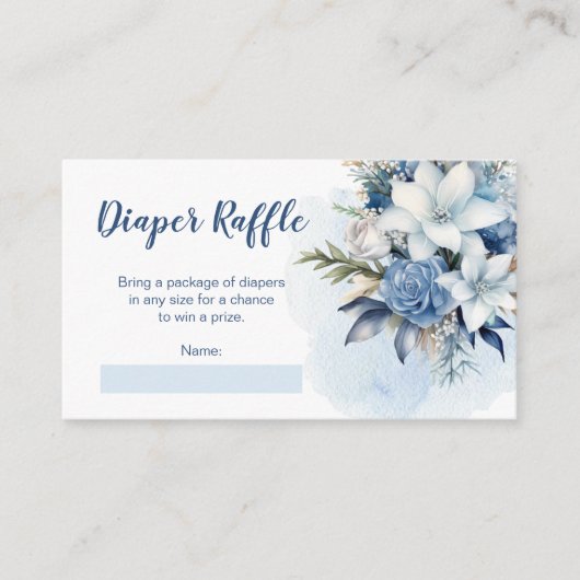 ブルーウィンターフローラ赤ちゃんシャワーおむつラッフル エンクロージャーカード (正面)