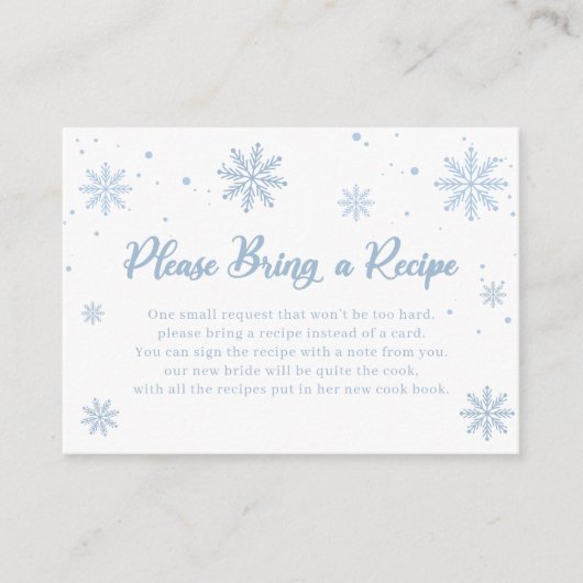 ブルーウィンターブライダルシャワーレシピ要求 エンクロージャーカード (正面)