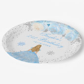 ブルーウィンターブロンドヘアプリンセス誕生日パーティー ペーパープレート (アングル)