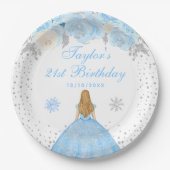 ブルーウィンターブロンドヘアプリンセス誕生日パーティー ペーパープレート (正面)