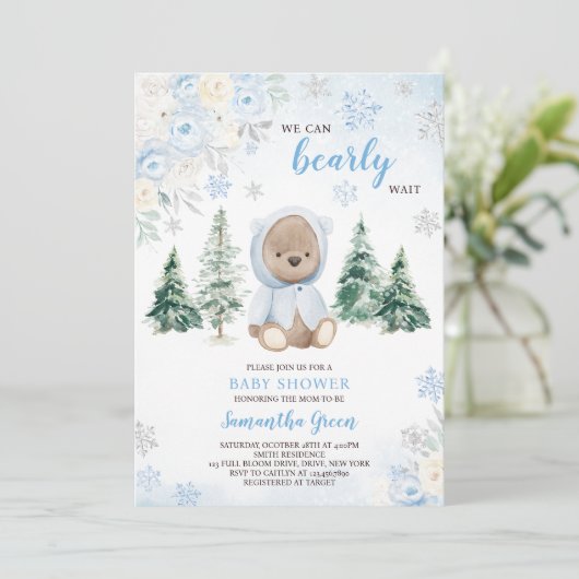 ブルーウィンターベア赤ちゃんシャワー 招待状 (スタンド正面)